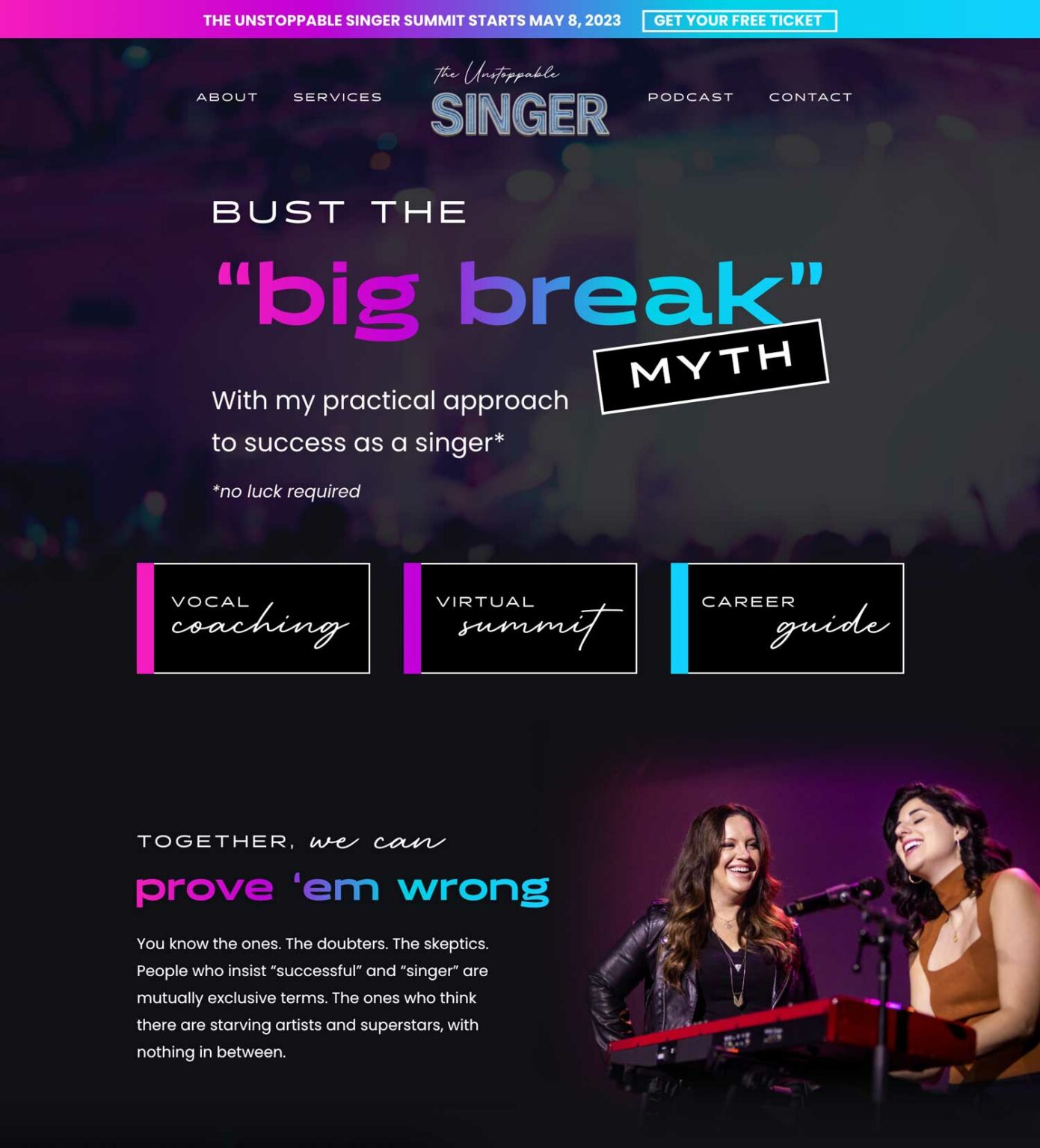 The Unstoppable Singer logo design, brand design, and web design for vocal coach by RKA INK